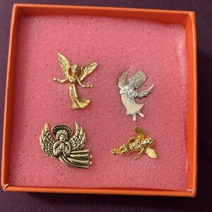 Vintage Gold and Silver Angel Brooch Set